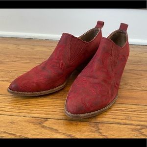 Dolce Vita red leather embroidered western booties
